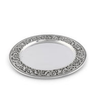 Charger Overplate Concho with ornate silver embossed rim and white center, oval shape