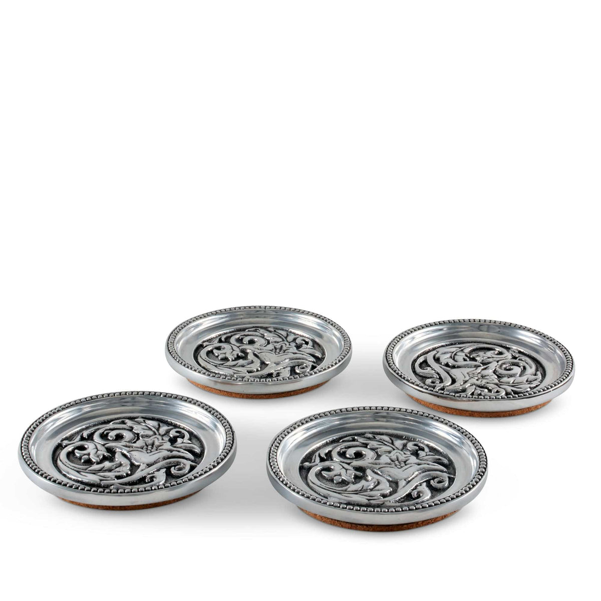 Concho Western Drink Coaster Set of 4 with ornate silver and leather design