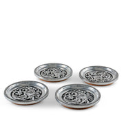Concho Western Drink Coaster Set of 4 with ornate silver and leather design
