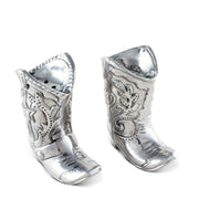 Cowboy Boot Salt and Pepper Set, silver metal pair with decorative Western detailing