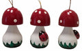 Red Mushroom with Ladybug German Wood Christmas Ornament Set