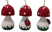 Red Mushroom with Ladybug German Wood Christmas Ornament Set