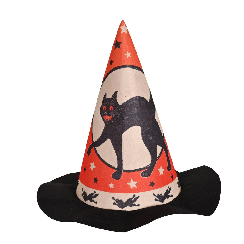 Vintage Graphic Halloween Felt Witch Hat 12.5" from base to point