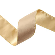 2 1/2" Reversible Classic Velvet Wired Ribbon in Latte/Gold, close-up of twisted ribbon showing both sides