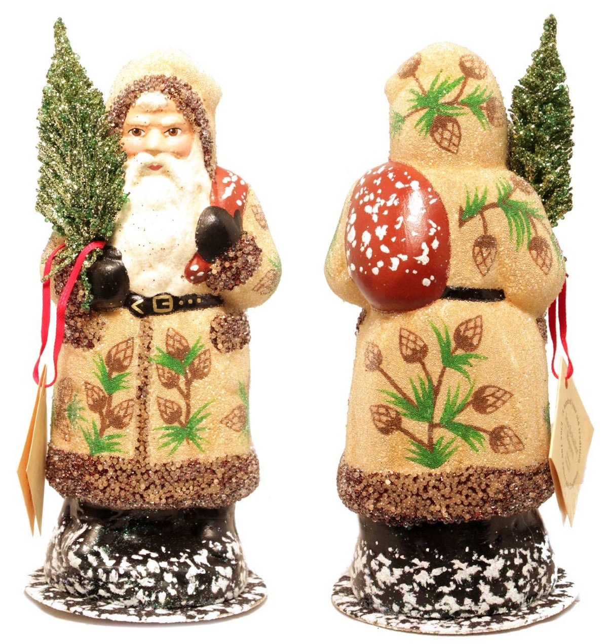 Ino Schaller Pine Cone Santa In Brown Coat Paper Mache