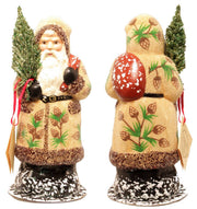 Ino Schaller Pine Cone Santa In Brown Coat Paper Mache