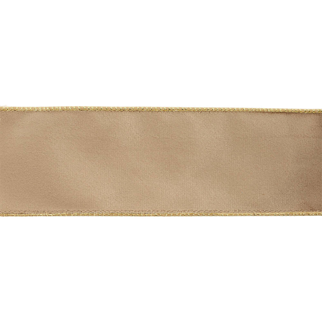 2 1/2" Reversible Classic Velvet Wired Ribbon | Latte/Gold | 10 Yard Roll