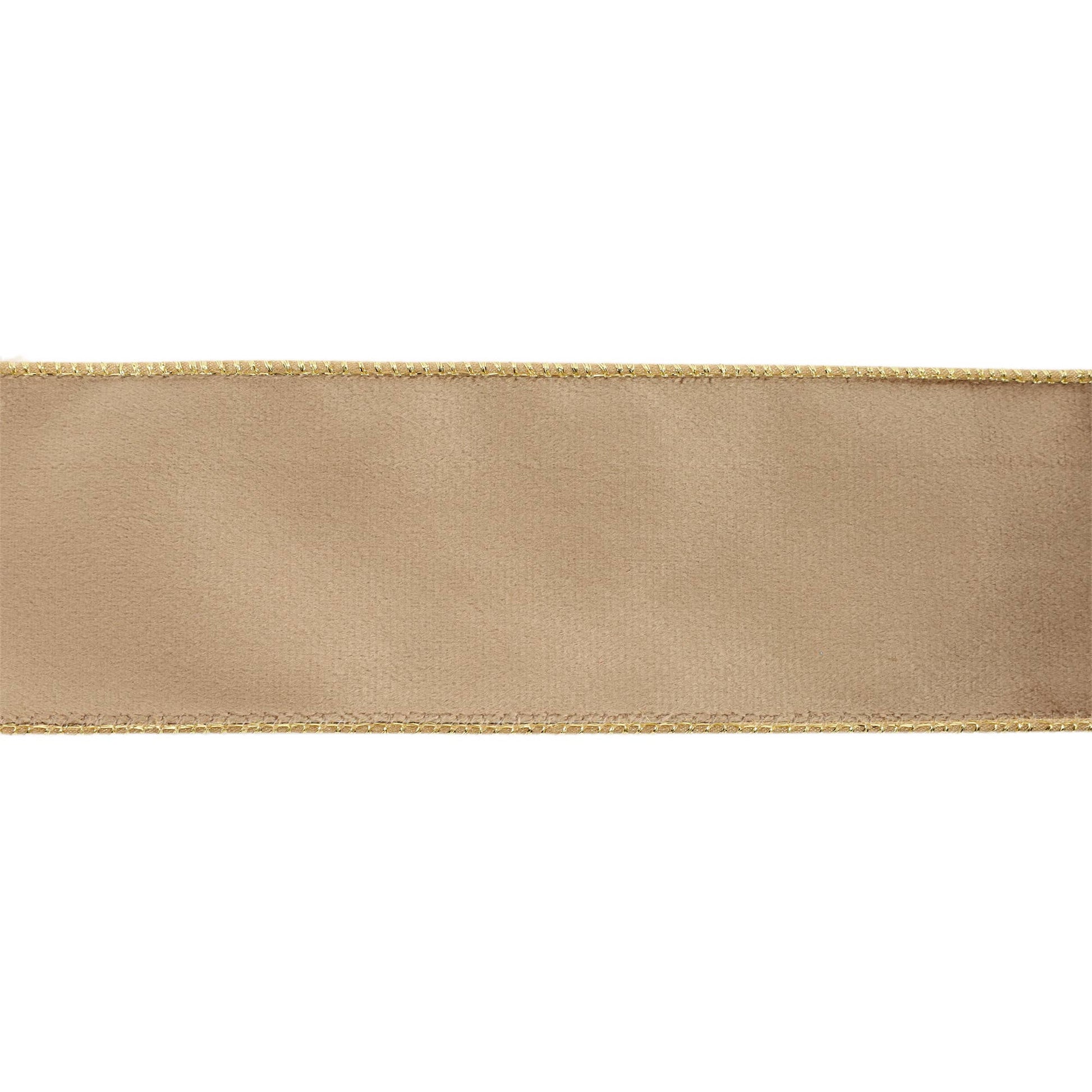 2 1/2" Reversible Classic Velvet Wired Ribbon | Latte/Gold | 10 Yard Roll