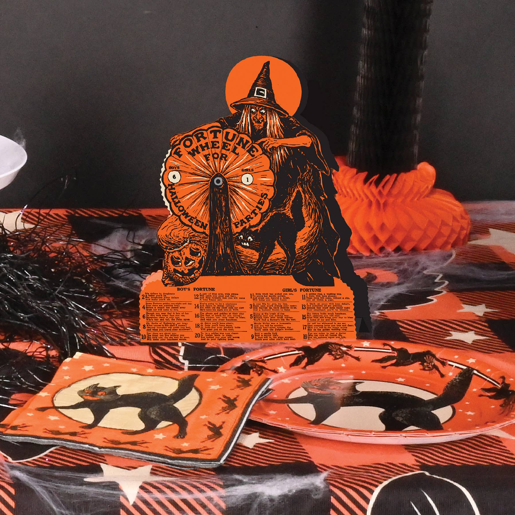 Vintage Inspired Halloween Witch Fortune Wheel Game 9¼" x 6¾"