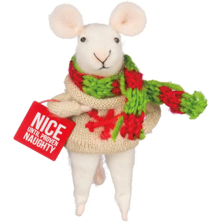 Small Felt White Mouse "Nice until proven naughty"