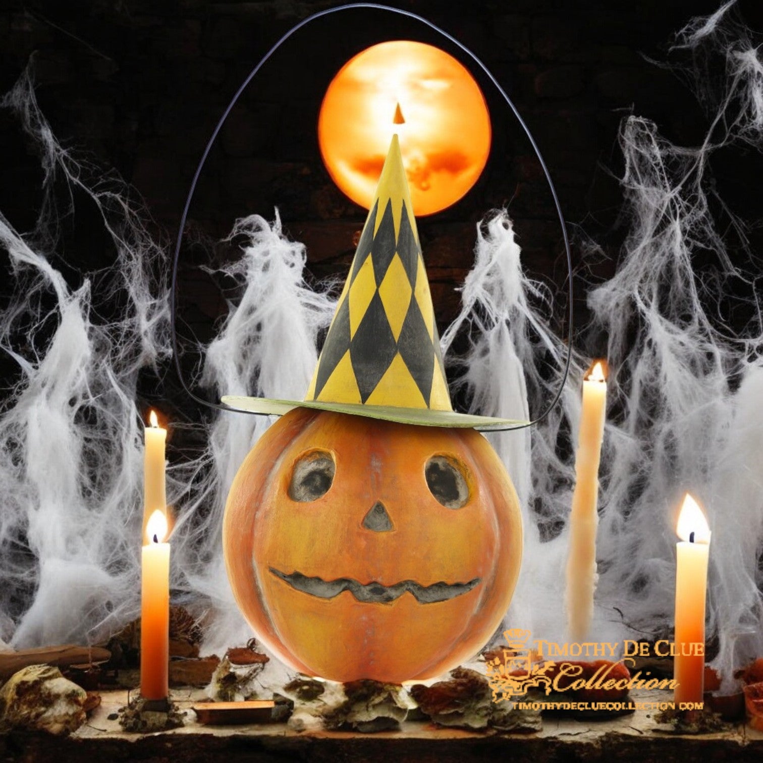 Nocturnal Pumpkin Partier Candy Bucket | Fall Halloween Decor Vintage Inspired Paper Mache