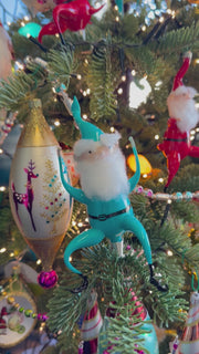 Free Blown Elf “Twinkle” Teal 6 in clip on Christmas Ornament