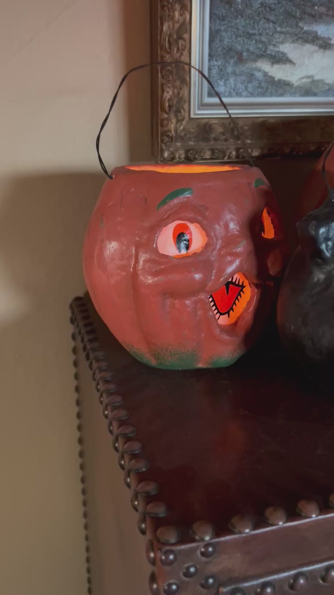 5" Mache Vintage Inspired Orange Pumpkin Candy Bucket | Fall Halloween Decor