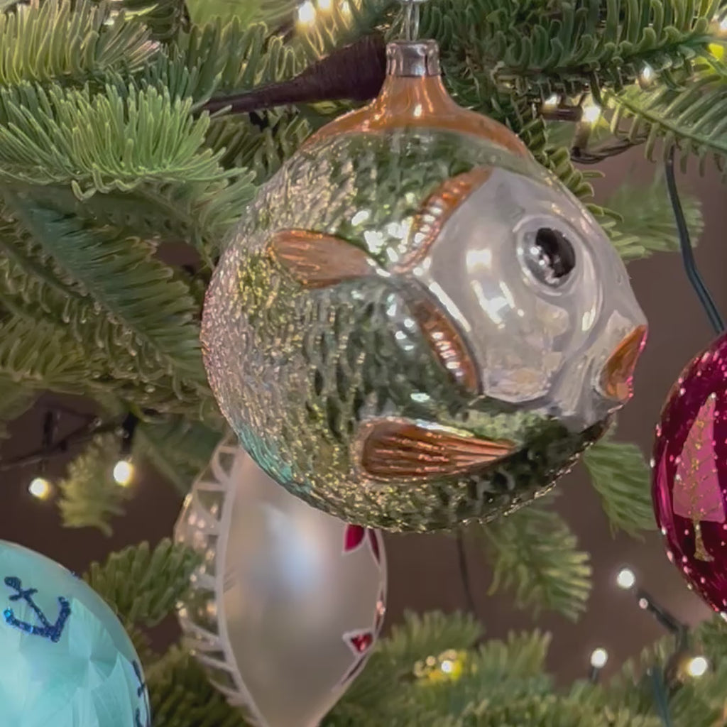 One Fish, Round Fish- German Glass Ornament Christmas Collection