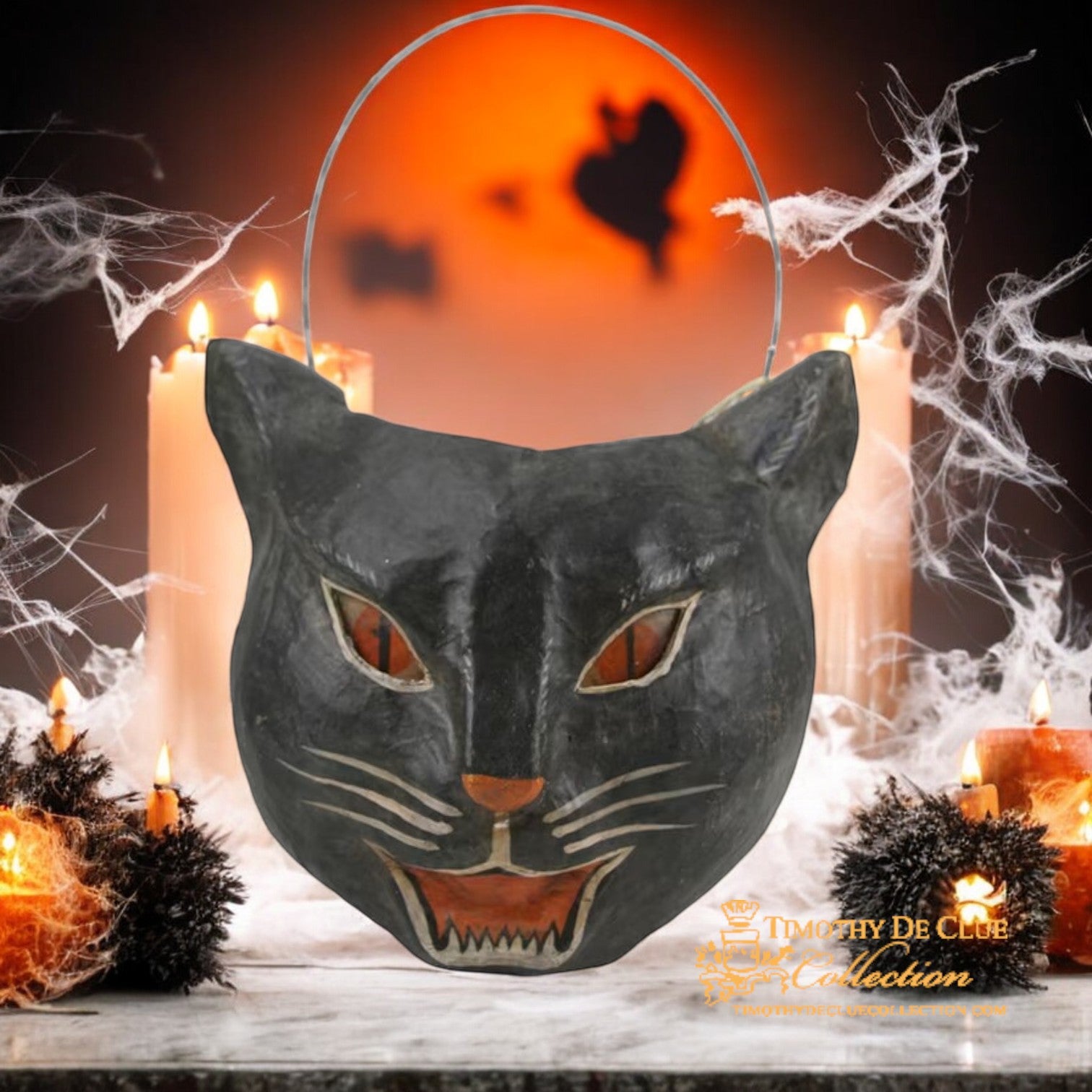 Vintage Scaredy Cat Candy Bucket | Fall Halloween Decor Vintage Inspired Paper Mache