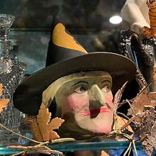 Spellbound Green Witch Candy Bucket | Fall Halloween Decor Vintage Inspired Paper Mache