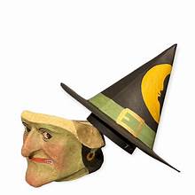 Spellbound Green Witch Candy Bucket | Fall Halloween Decor Vintage Inspired Paper Mache