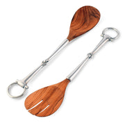 Bit Wood Salad Server Set, two wooden utensils with metal handles and ring ends