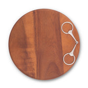Cheese Board - Equestrian Bit with silver metal handle and wooden round platter.