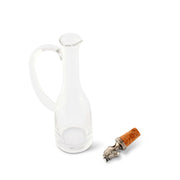 Cruet Bottle with Horse Head Cork Stopper, clear glass with decorative metal stopper