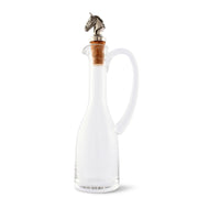 Cruet Bottle with Horse Head Cork Stopper, clear glass with wooden accent