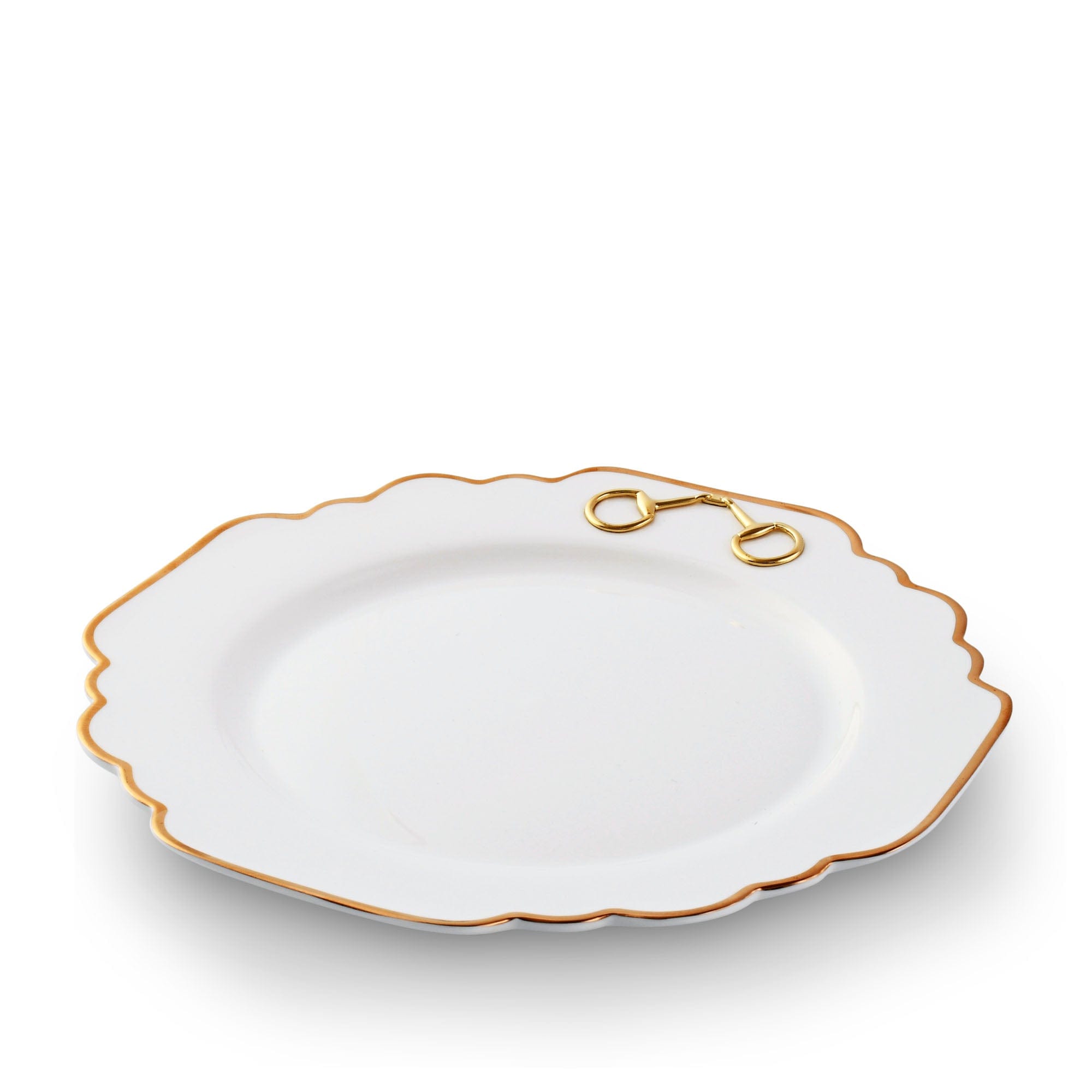 Gold Bit Bone China Scallop Dinner Plate Gold Rim