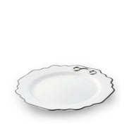 Pewter Bit Bone China Scallop Salad / Dessert Plate Platinum Rim