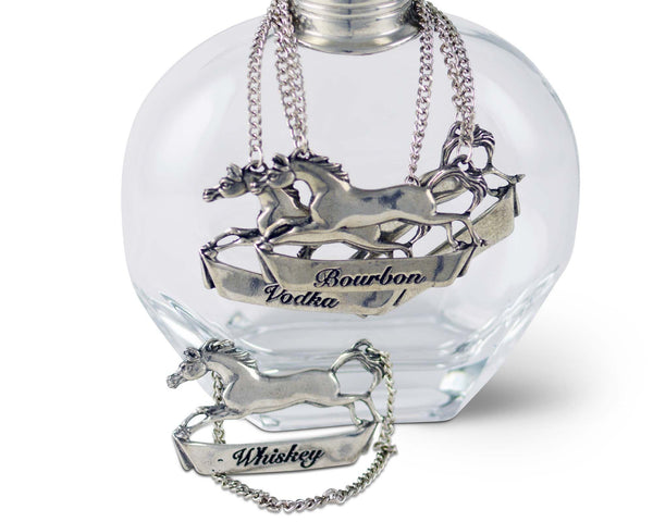 Pewter Galloping Steed Decanter Tags