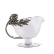 Artichoke Glass Gravy Boat with metal stem and handle on white background