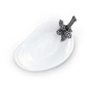 Blackberry Jam Server with pewter berries and leaf handle on white ceramic spoon rest