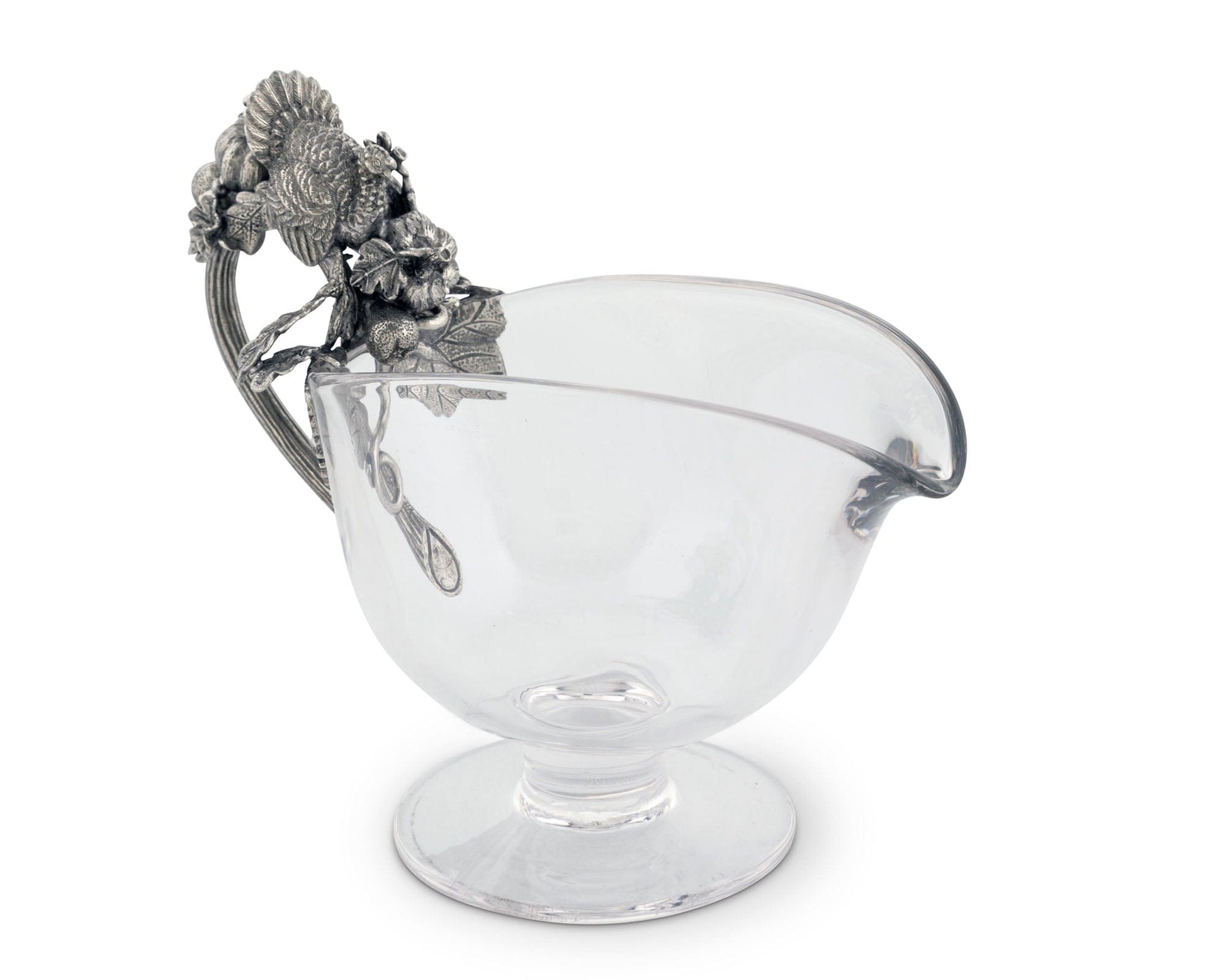 Hand Blown Glass Gravy Boat Pewter Harvest Turkey