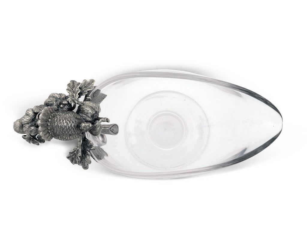 Hand Blown Glass Gravy Boat Pewter Harvest Turkey