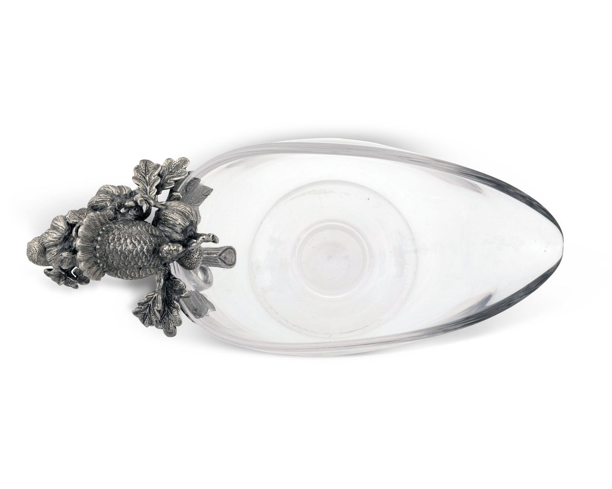Hand Blown Glass Gravy Boat Pewter Harvest Turkey