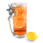Deer Glass Pitcher filled with orange beverage and lemon slices, displayed with fresh lemon