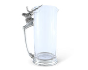 Deer Glass Pitcher with silvered stag handle, front view showing empty clear vessel