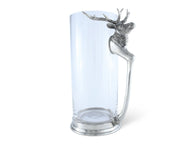 Deer Glass Pitcher with silvered stag head handle and clear glass body