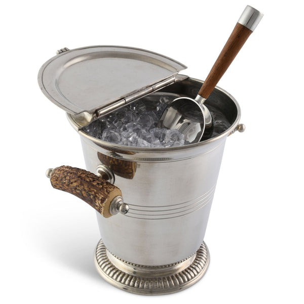Pewter Ice Bucket with Antler Handles Timothy De Clue Collection Pewter Ice Bucket with Antler Handles Timothy De Clue Collection