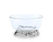 Acorn & Oak Leaf Dip Bowl with glass bowl and silver-toned metal base with leaf details.