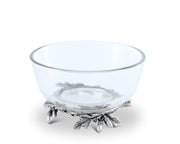 Acorn & Oak Leaf Dip Bowl with silver leaf-shaped base and glass dish.