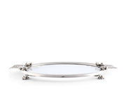 Acorn & Oak Leaf Oval Glass Tray with silver metal handles and feet, oval shape