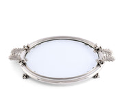 Acorn & Oak Leaf Oval Glass Tray with silver metal handles and feet