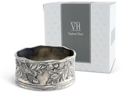 Acorn Oak & Leaf Pewter Wine Coaster displayed with packaging box showing maker's mark and embossed botanical details.