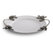 Acorn Oak & Leaf Stoneware Tray - Small, white ceramic with metal handles and leaf accents