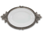 Black Forest Stoneware Tray with ornate metal handles and white ceramic center
<ALT_TEXT_END>