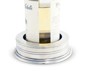 Classic Pewter Wine Coaster with white wine bottle displayed in center ring.