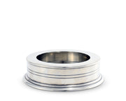 Classic Pewter Wine Coaster, round metallic dish with ridged sides and open center.