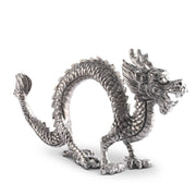 Dragon Napkin Ring in silver metal with scaled body and ornate head detail.