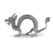 Dragon Napkin Ring, silver metal decorative ornament with scaled body and detailed head.