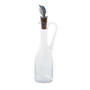 Cruet Bottle with Pewter Olive Head Cork Stopper, clear glass with handle