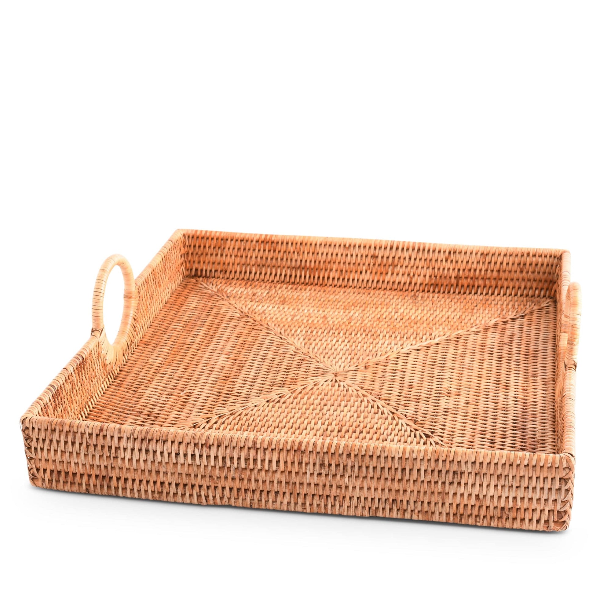 Hand Woven Wicker Rattan Large Square Tray